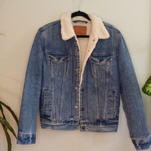 Vintage Levi's Big E Sherpa Lined Trucker Denim Jacket Quilted Lined Sleeves M